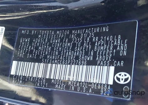 2025 Toyota Corolla Se из США, поврежденный, VIN 5YFS4MCE6SP227696